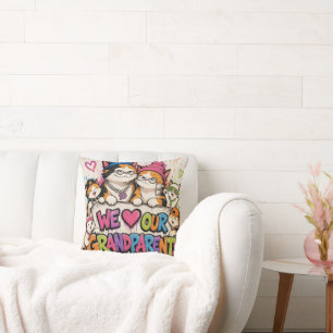 Coussin L&S Nous aimons nos grands-parents Famille de chat