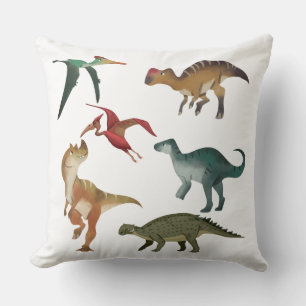 Coussin La bonne aquarelle de Dinosaur Jurassique blanc bl
