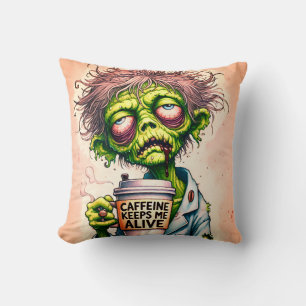 Coussin La caféine me maintient en vie Zombie