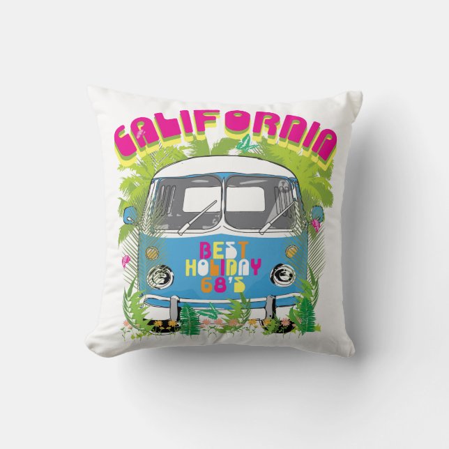 Coussin La Californie surfant Van (Recto)