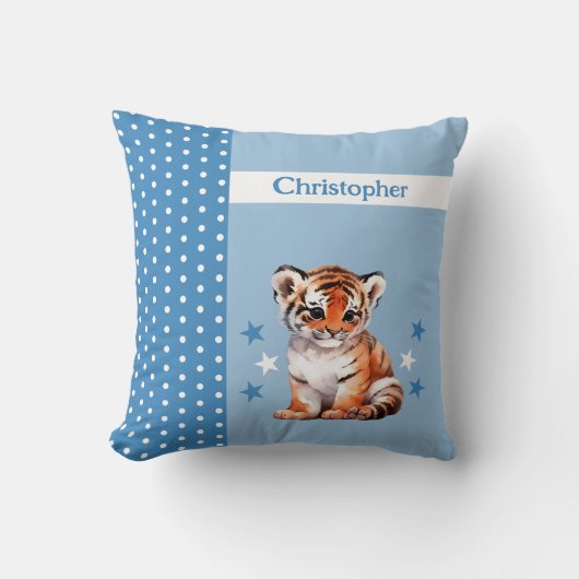 Coussin La chambre de l'enfant ajouter nom joli tigre bleu (Recto)