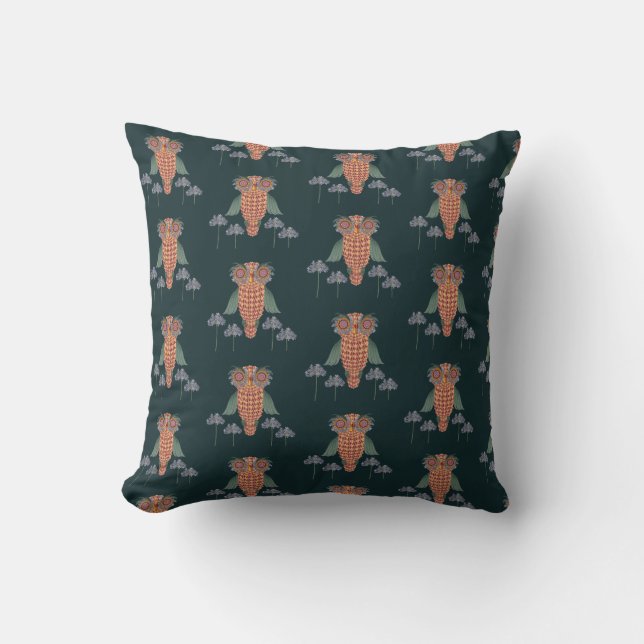 Coussin La chouette de sagesse et de fleurs (Recto)