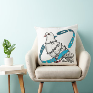 Coussin La colombe de la paix dans Barbed Wire Embrace