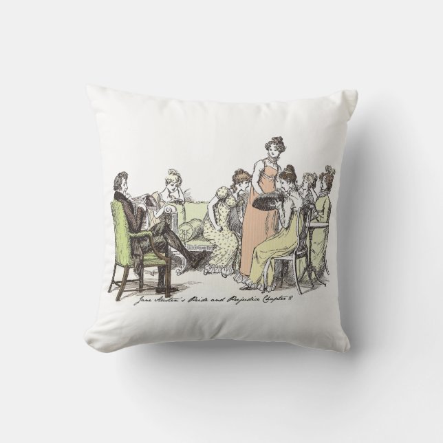Coussin La famille Bennet, Jane Austen Pride et Préjugés (Recto)