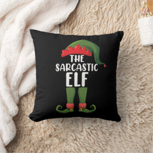 Coussin La famille d'elfes sarcastiques assortie pour Noël
