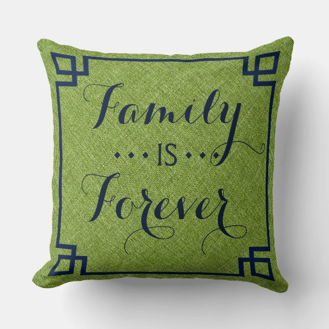 Coussin La famille est toujours vert Linge Bleu Cadre (Recto)