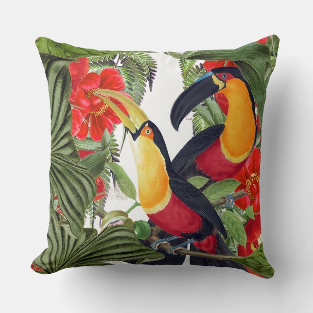 Coussin La faune d'oiseaux de toucan fleurit le carreau (Recto)