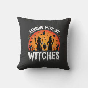 Coussin La fête d'Halloween avec mes sorcières lune vintag