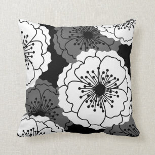 Coussin La fleur chic moderne silhouette noir et blanc