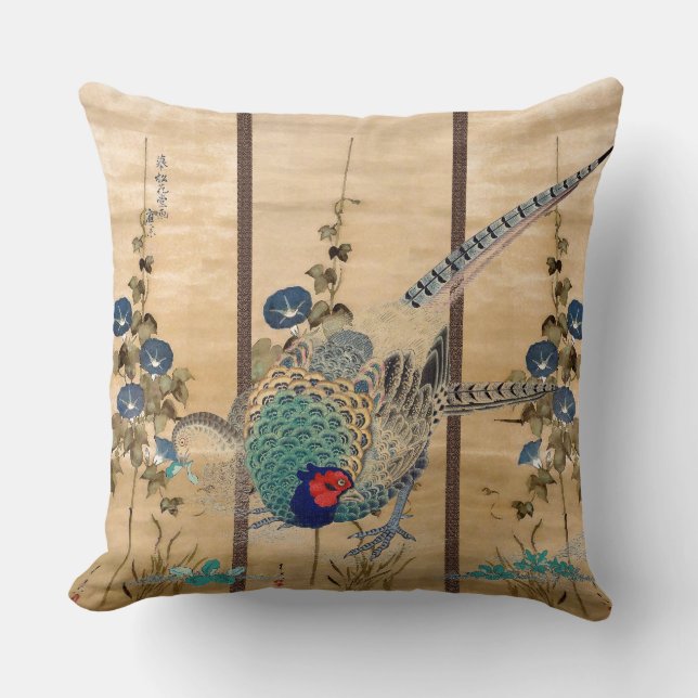 Coussin La gloire de matin d'oiseaux de faisan fleurit le (Recto)