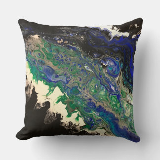 Coussin La Laguna peinture noir bleu turquoise blanc