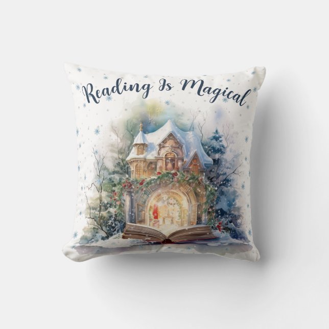 Coussin La lecture est un design de flocon de neige magiqu (Recto)