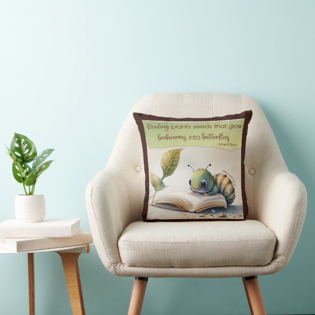 Coussin La lecture transforme les vers de livre en papillo (Chaise)