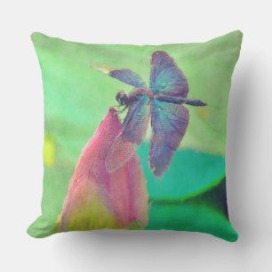 Coussin La libellule bleue Iridescendante sur le Nénuphar