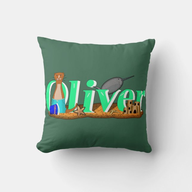 Coussin La loutre Oliver est à la plage (Recto)