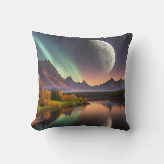 Coussin La lune sur le paysage de montagne (Recto)