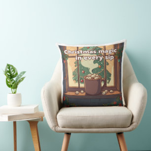 Coussin La magie de Noël cosy Chocolat chaud de fête