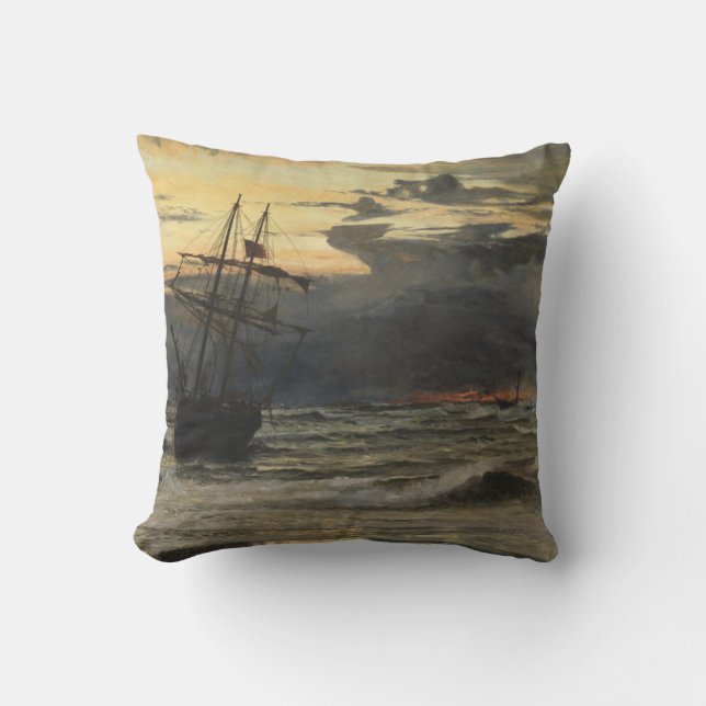 Coussin La Mer-Plage après un temps de tempête, aube (Recto)