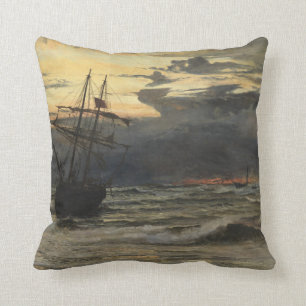 Coussin La Mer-Plage après un temps de tempête, aube