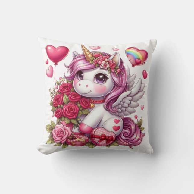 Coussin La mignonne Saint Valentin licorne (Recto)