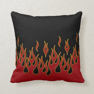Coussin La moto flambe jaune et noir rouges