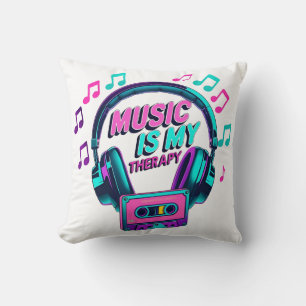 Coussin La musique est ma thérapie - casque rétro lancer P