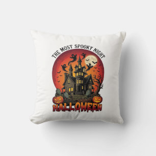 Coussin La nuit la plus effrayante d'Halloween Maison hant