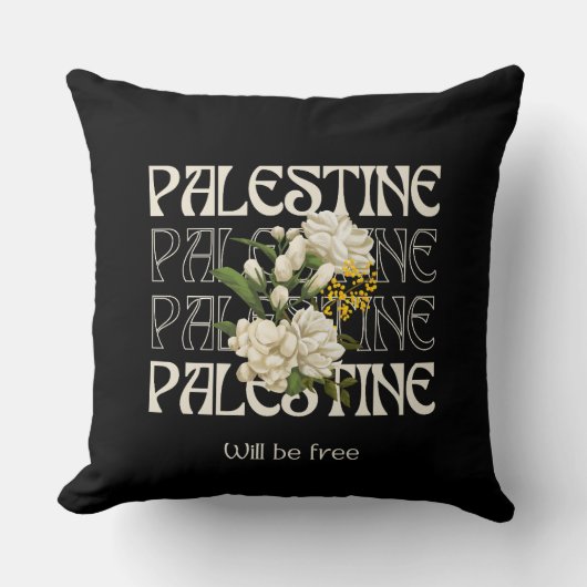 Coussin LA PALESTINE SERA LIBRE | Jasmin aquarelle (Recto)