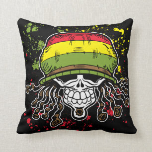 Coussin La peinture jamaïcaine de crâne de cheveux de