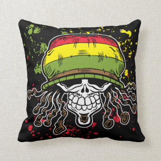 Coussin La peinture jamaïcaine de crâne de cheveux de