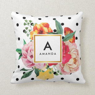 Coussin La pivoine noire d'aquarelle de pois fleurit le