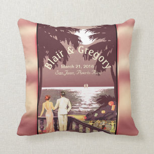 Coussin La plage vintage   d'art déco rougissent rose