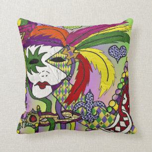Coussin La plume psychédélique de mardi gras masque le