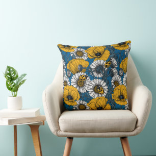 Coussin La prairie en jaune et bleu