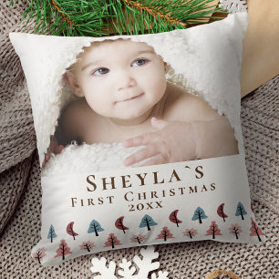 Coussin La première photo de Noël du bébé Pastel Pastel