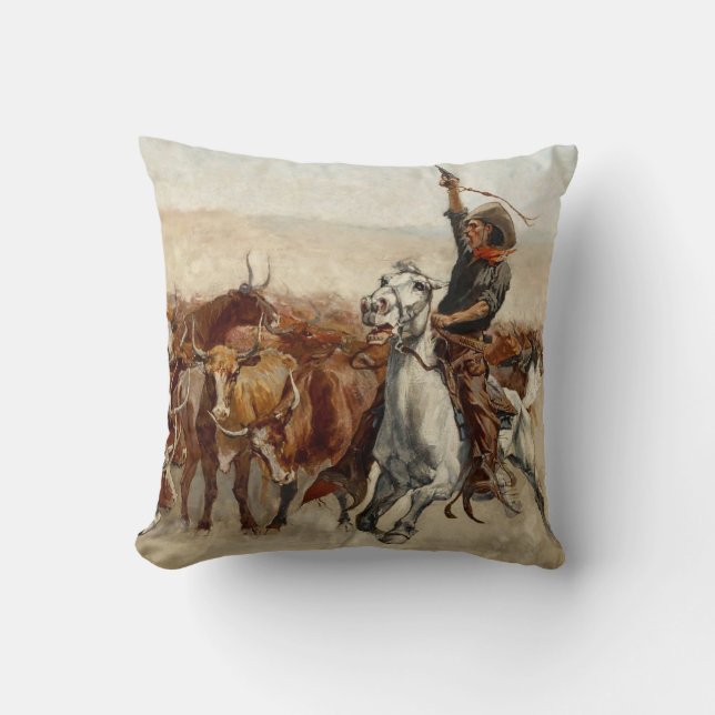 Coussin La Récolte d'Art Occidental par Frederic Remington (Recto)