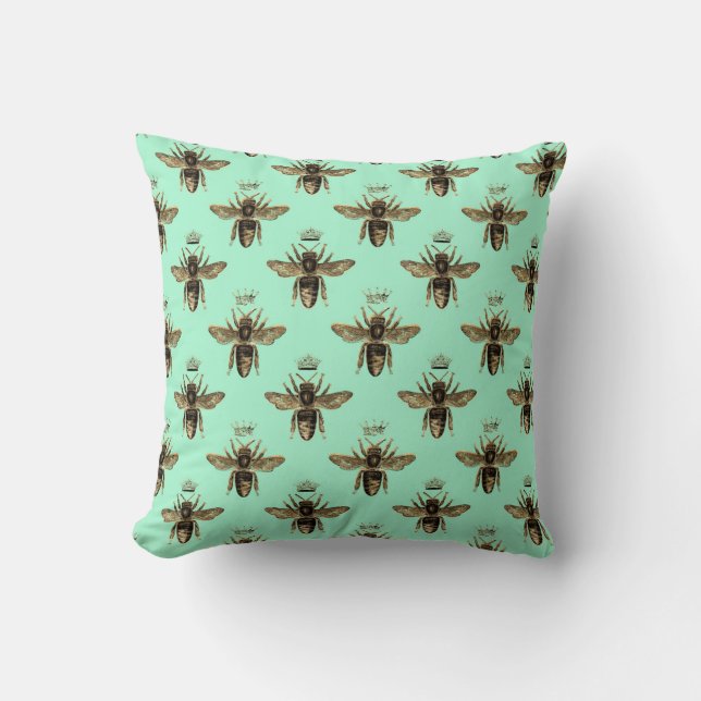 Coussin La Reine des abeilles Brown sur Mint Green (Recto)