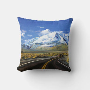 Coussin la route vers les montagnes huile peintingasphalt,