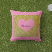Coussin La Saint-Valentin Or Glitter Monogram Coeur Rose (Herbe)