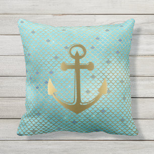 Coussin La sirène nautique d'Ancre d'or turquoise mesure