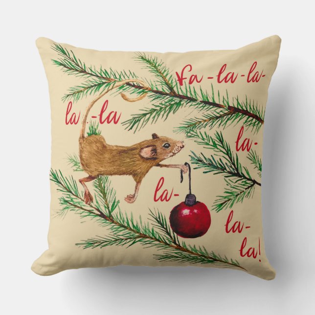 Coussin La souris aquarelle décore l'arbre de Noël (Recto)