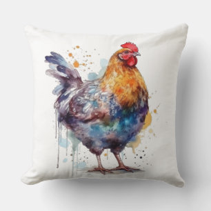 Coussin La splendeur de la cour de ferme : poule à l'aquar