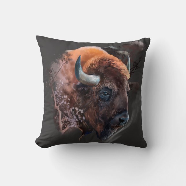 Coussin La tête d'un bison européen (Recto)
