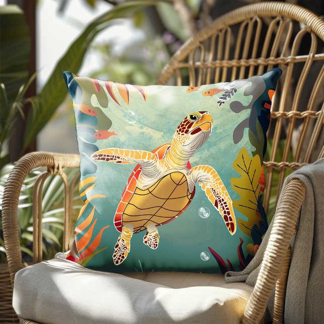 Coussin La Tortue Verte Nage L'Océan Pacifique (Créateur téléchargé)