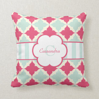 Coussin La tuile rouge de bleu et de rose de turquoise