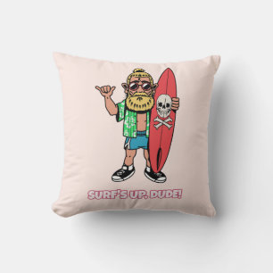 Coussin La vague est à toi mec Surfeur barbu de dessin ani