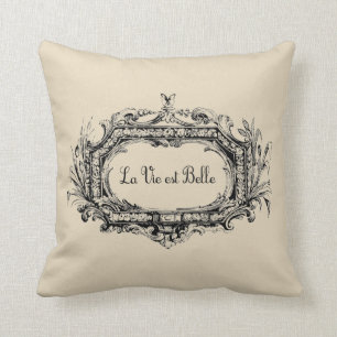 Coussin La vie est beau carreau français de ferme