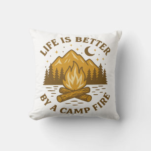 Coussin La vie est meilleure au coin d'un feu de camp Vint