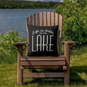 Coussin La vie est meilleure au lac Citation Chic Noir et