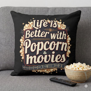 Coussin La vie est meilleure avec Popcorn & Films Retro De